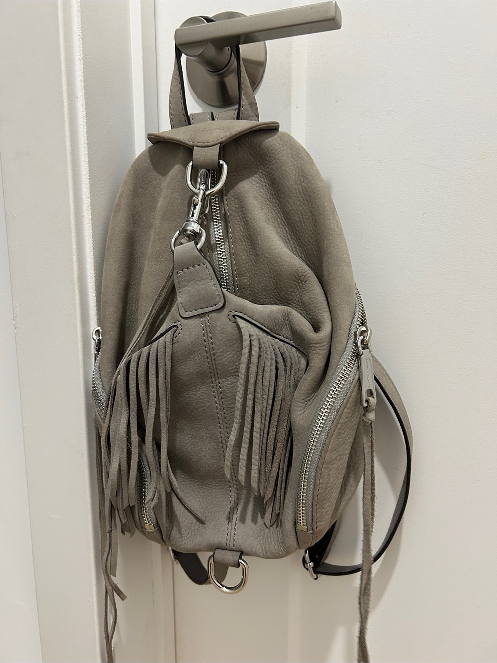 Rebecca Minkoff Gray Suede Fringe Backpack